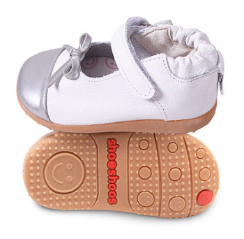 Детские туфли из натуральной кожи SHOOSHOOS Silver White Ballet Smiley