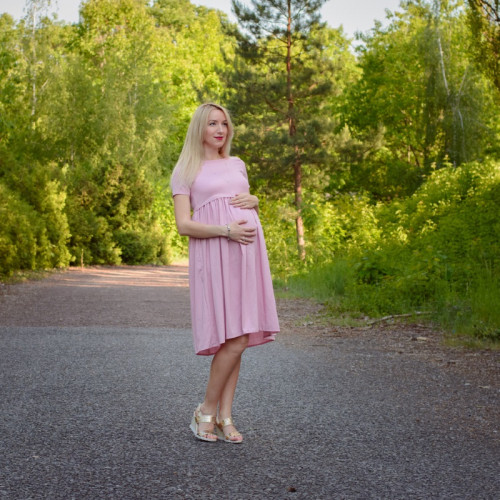 Платье с завышенной талией для беременных и кормящих мам HIGH HEELS MOM (розовый, размер S/M)