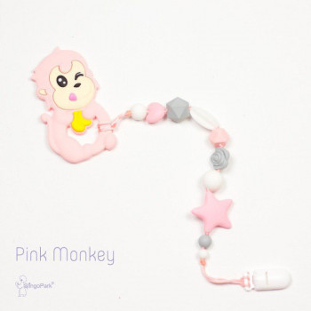 Грызунок из пищевого силикона BABY MILK TEETH Pink Monkey