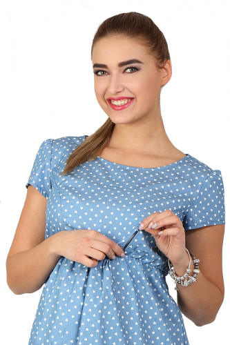 Платье для беременных и кормящих ЮЛА МАМА Celena (размер XL, голубой в сердечки)