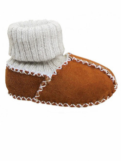 Детские ботинки на овчине с вязаным верхом HOPPEDIZ (размер 16-17, коричневый)