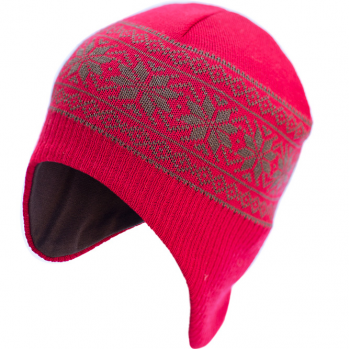 Шапка-шлем из шерсти мериноса СОФИЯ красная со снежинками