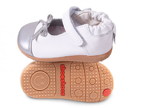 Детские туфли из натуральной кожи SHOOSHOOS Silver White Ballet Smiley SMY5 (размер 6)