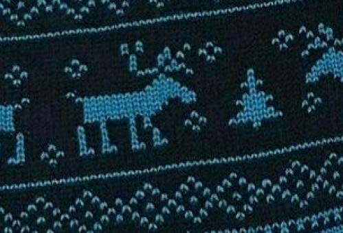 Шапка-бини из шерсти мериноса СОФИЯ (размер 48-56, синий с оленями)