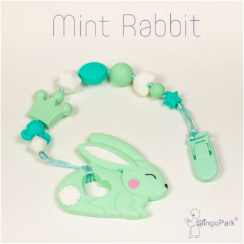 Силиконовый грызунок с держателем BABY MILK TEETH Mint Rabbit