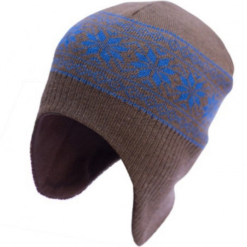 Шапка-шлем из шерсти мериноса СОФИЯ (размер 46-50, коричневый с синими снежинками)