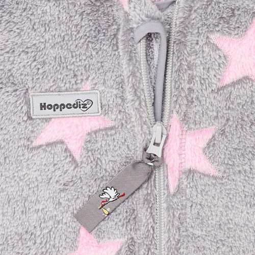Слингокомбинезон флисовый HOPPEDIZ (размер 92-98, серый с розовыми звёздами)