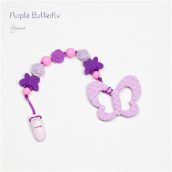 Силиконовый грызунок с держателем BABY MILK TEETH Purple Butterfly