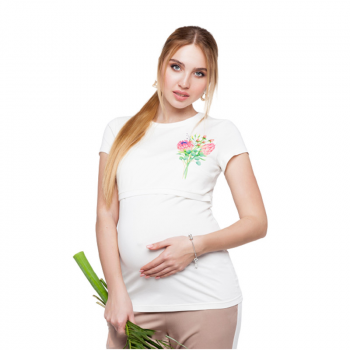 Футболка для беременных и кормящих ЮЛА МАМА Romana Flower белая