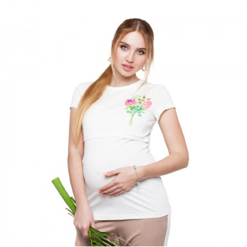 Футболка для беременных и кормящих ЮЛА МАМА Romana Flower (размер S, белый)