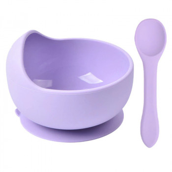 Миска и ложка детская из пищевого силикона SLINGOPARK (фиолетовый)