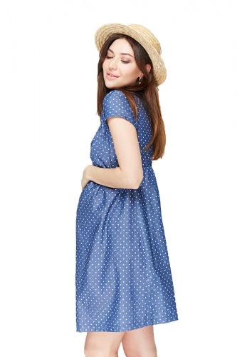 Платье для беременных и кормящих ЮЛА МАМА Celena (размер XL, синий в сердечки)