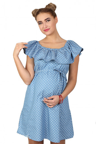 Платье для беременных и кормящих ЮЛА МАМА Chic (размер L, голубой в сердечки)