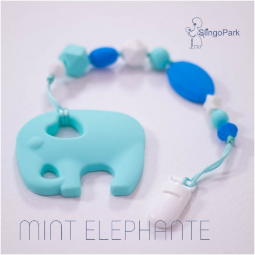 Силиконовый грызунок с держателем BABY MILK TEETH Mint Elephante