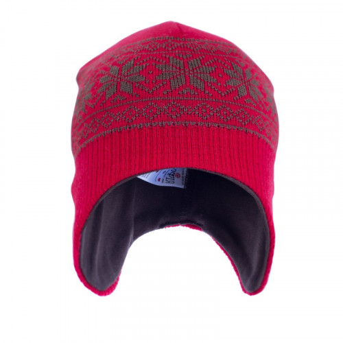Шапка-шлем из шерсти мериноса СОФИЯ (размер 50-54, красный со снежинками)
